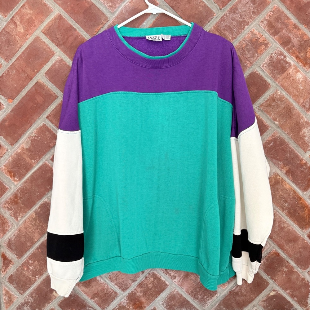 Trend Basics Sweatshirt Mens XL Multi Colorblock Vintage 90s Acrylic Pullover